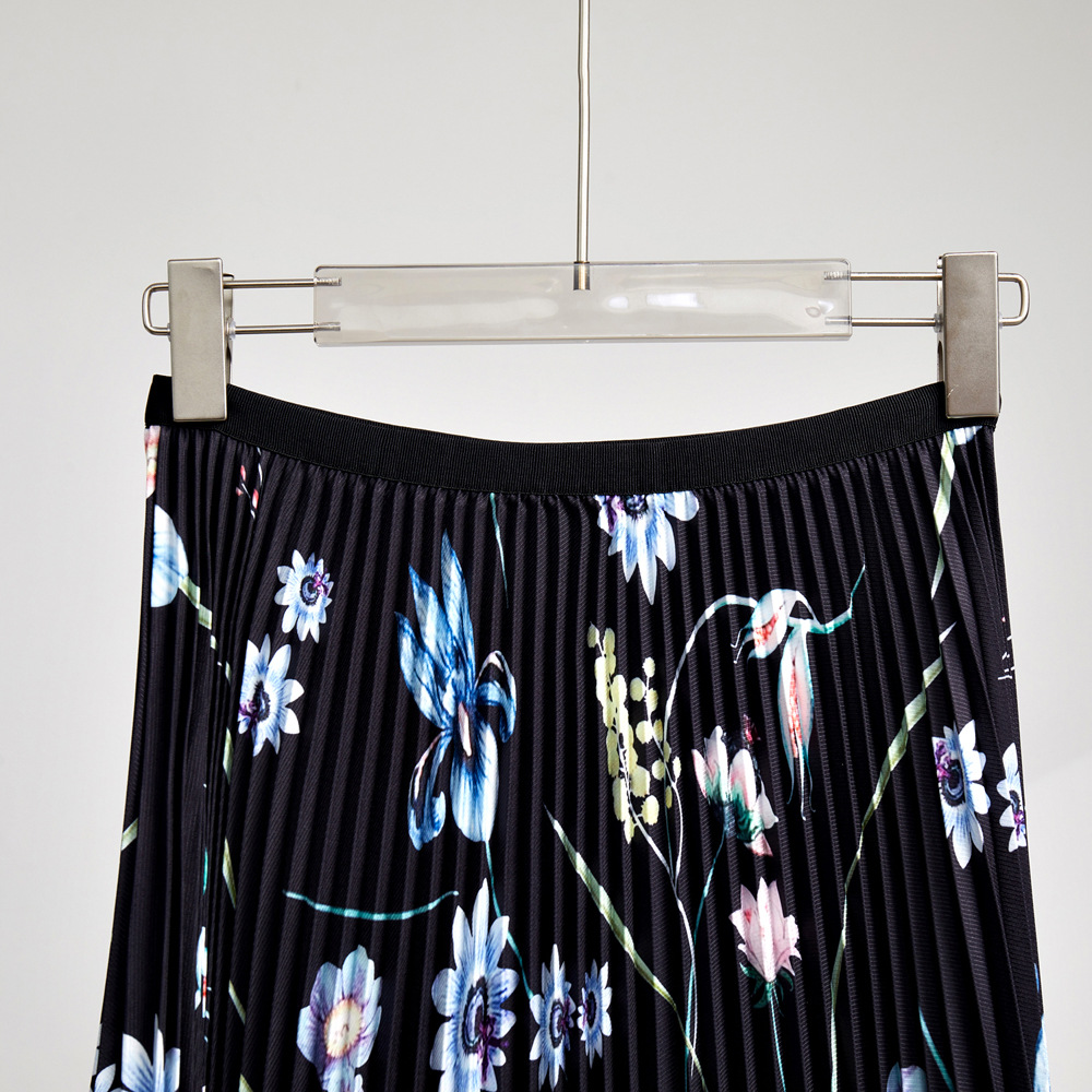 Two Piece Dress Spring Autumn Runway 2 Pieces Sets Women's Turtleneck Flower Print Stretch Pullover Top Long Pleated Skirt Suit Female Outfits 20