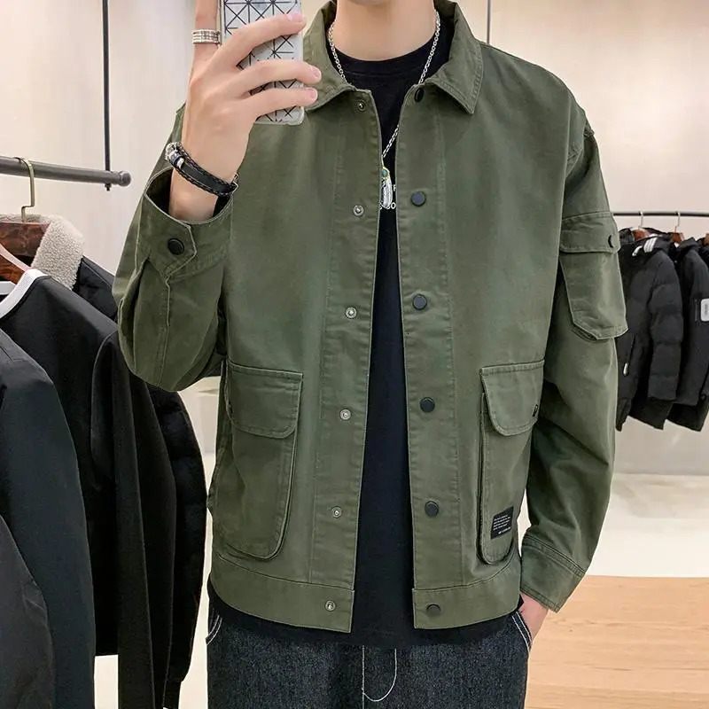 Mens Jackets Casual Jacket Spring Autumn Button Lapel Work Coat Solid Color Multipocket Tops Men Fashion High Quality 231005