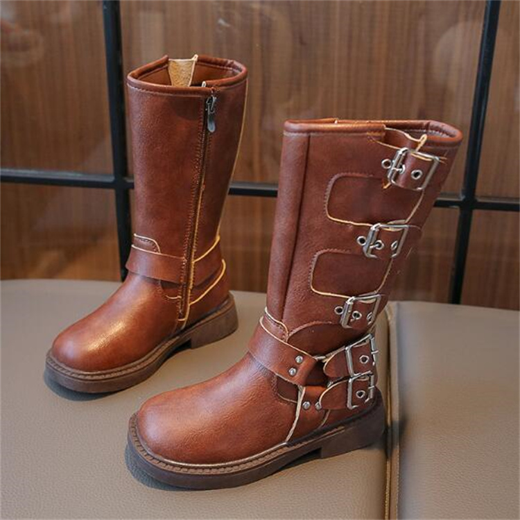 Fashion Kids Boots Autumn Girls Side Zipper Thigh Boot Childrens Flat Heels Boots Soft Sole Baby Booties Princess Leather Shoes