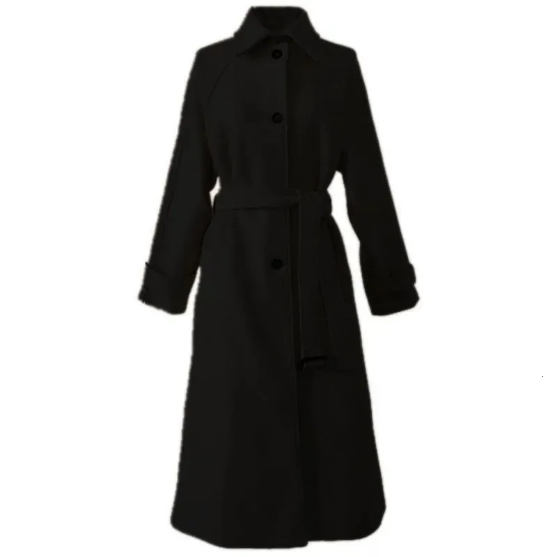 Womens Wool Blends Winter Korean Women Faux Woolen Coats Fashion Elegant Solid Belt Thickening Long Jacket Female Loose All Match Outwear 230928
