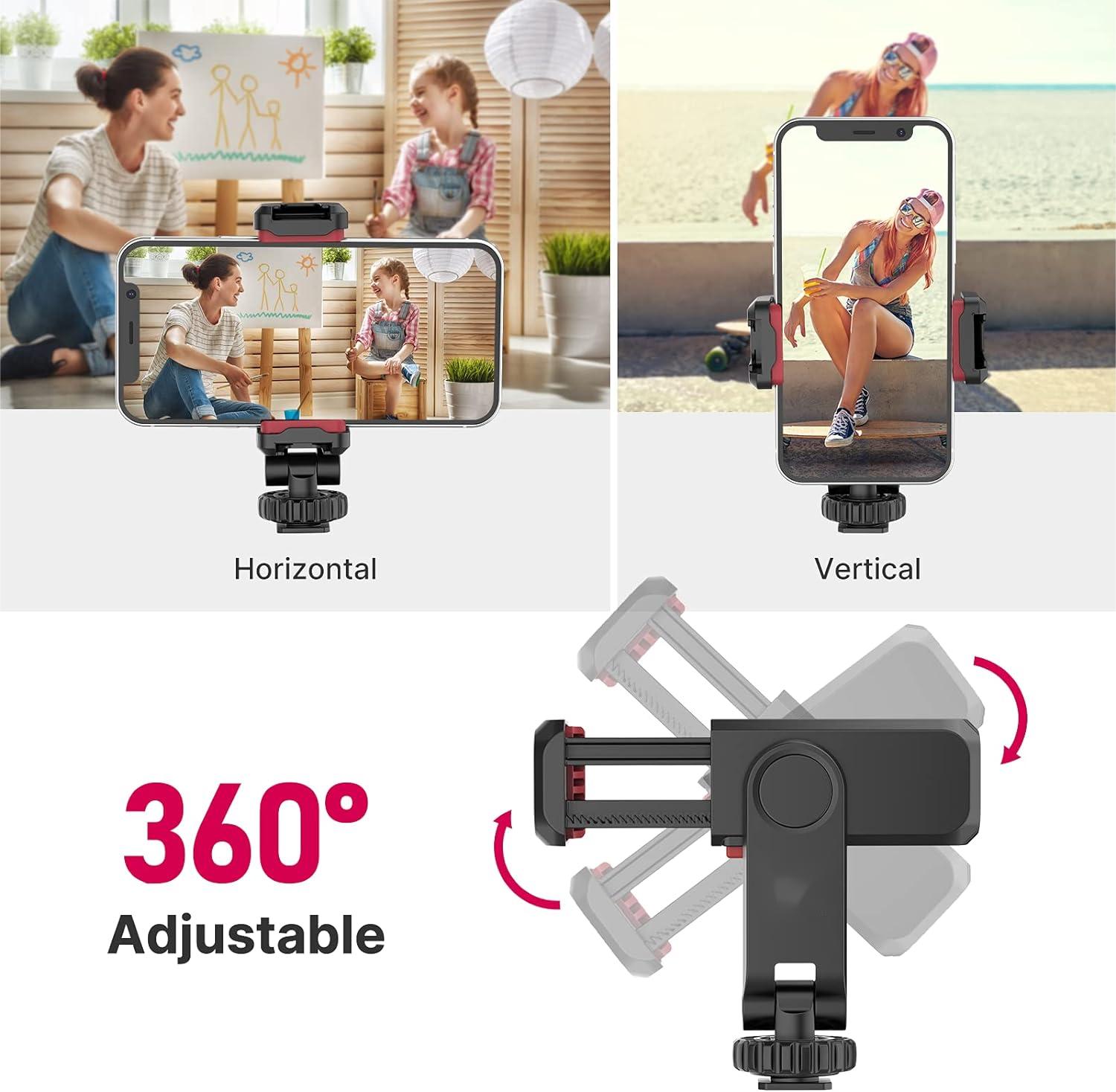 Camera Hot Shoe Phone Holder Clamp ST-06 Flexible Tripod Stand Mount Adapter 360 Rotates Adjustable Clip Selfie Stick Monopod Support for Micro Cell P