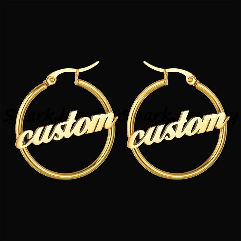 Hoop Huggie UZone 1 Pair Stainless Steel Custom Name Earrings Personalized Letter Circle Earring For Women Girls Birthday Party Jewelry 231005