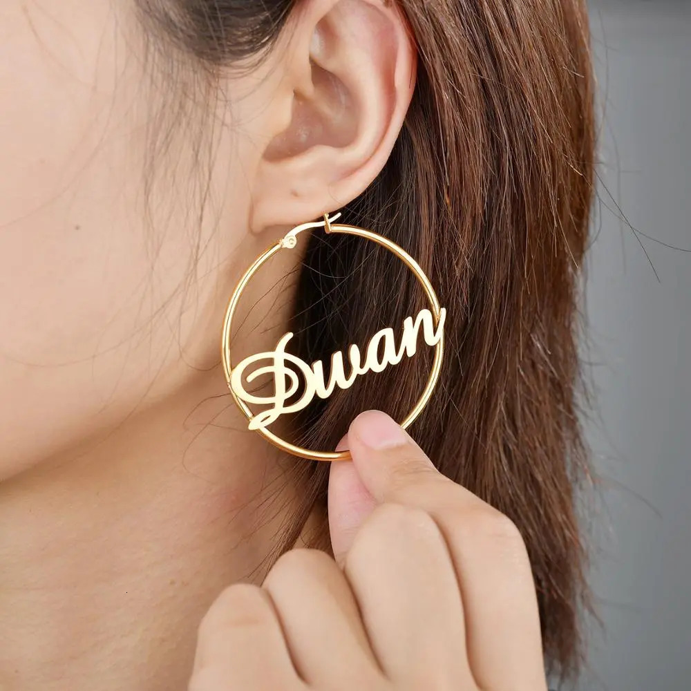 Hoop Huggie UZone 1 Pair Stainless Steel Custom Name Earrings Personalized Letter Circle Earring For Women Girls Birthday Party Jewelry 231005