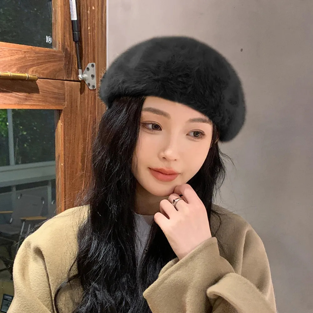 Berets Winter Wool Elegant Warm French Painter Hat Rabbit Artist Felt Women 231005