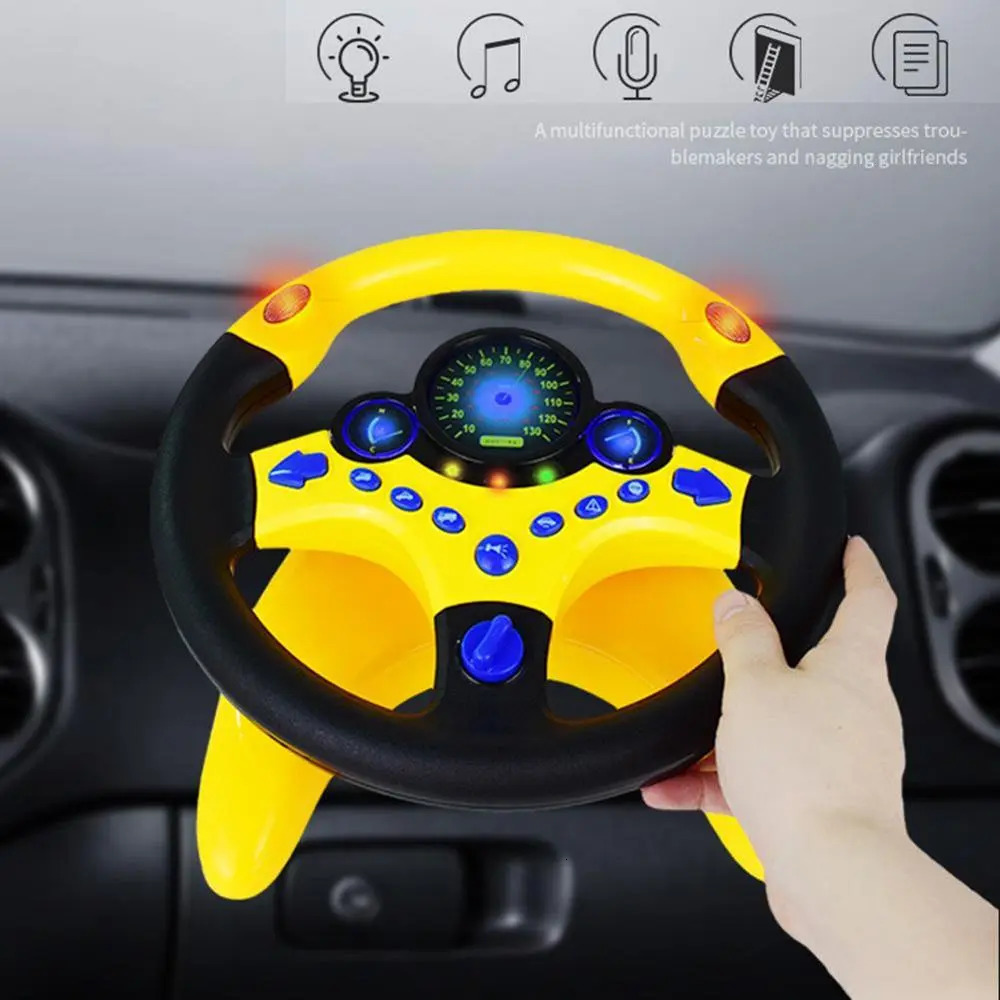 Intelligence toys Cute Children Steering Wheel Toy with Light Simulation Driving Sound Music funny Educational Baby Electronic Travel kids toys 230928