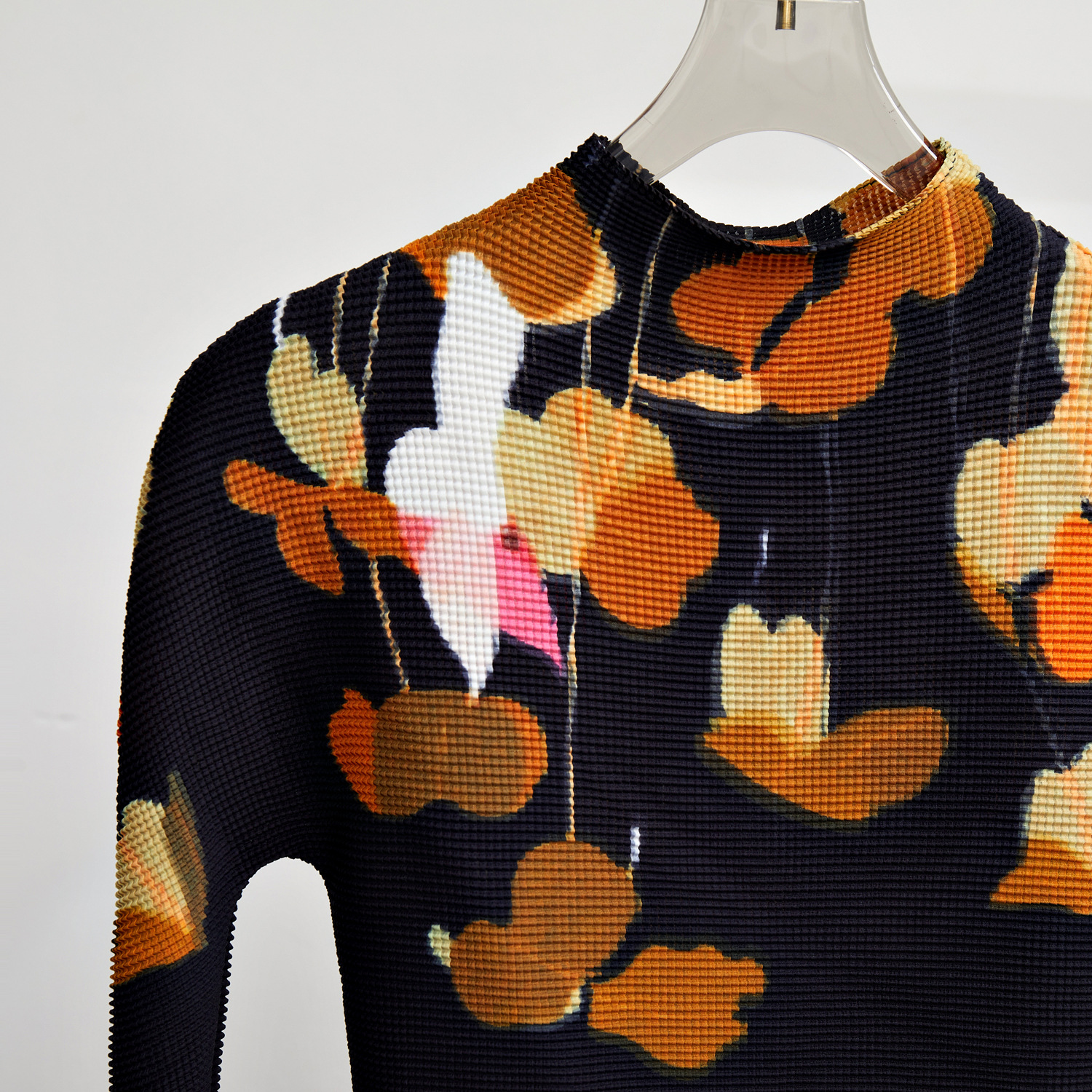 Two Piece Dress Elegant Fashion Printed Pleated 2 Pieces Set For Women Turtleneck Strethy Slim Tops With Elastic High Waist Mid Length Skirts 2024