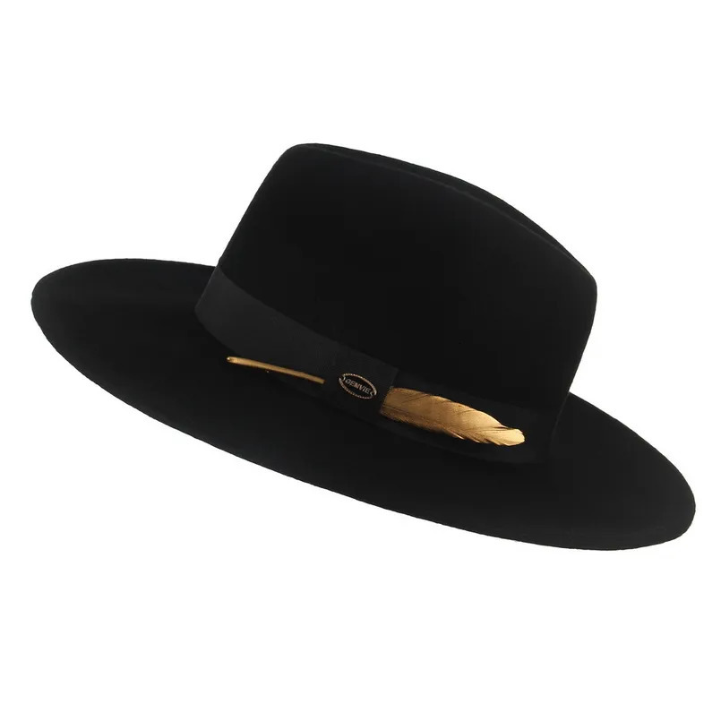Wide Brim Hats Bucket GEMVIE 100 Wool Felt Hat Cowgirl Fedora For Man Women Striped Feather Band Autumn Winter Panama Jazz Cap 231005