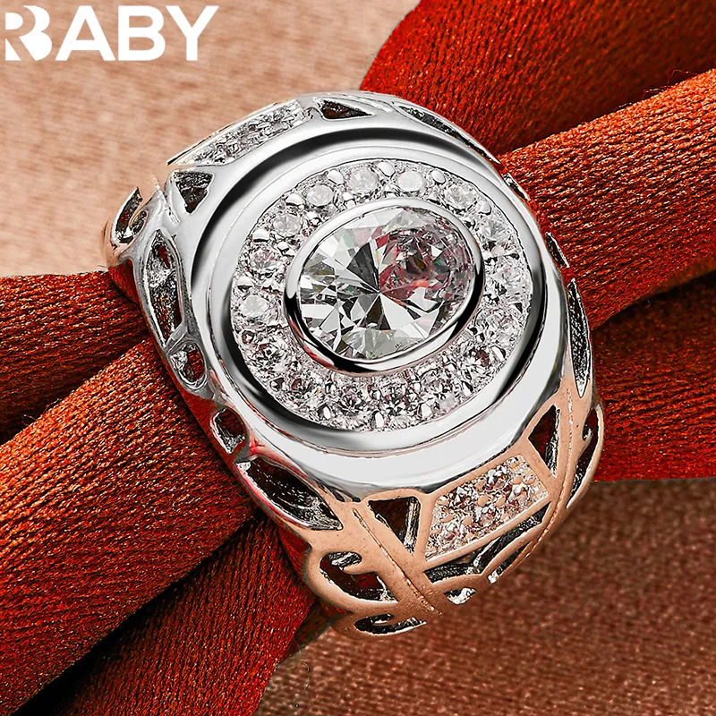 Wedding Rings 925 Sterling Silver 6 10 Size For Women Man Round Large Zircon Ring Fashion Engagement Charms Party Fine Jewelry 231005