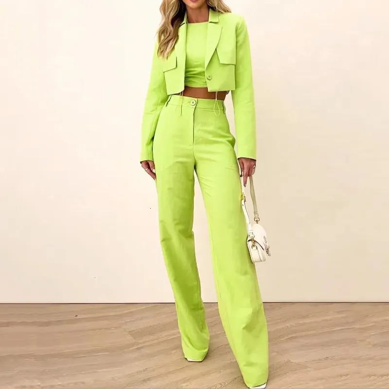 Women's Two Piece Pants BEACHBELE Women Two Piece Sets Autumn Solid Lapel Long Sleeve Bare Waist Short Coat Top Pants Sets Elegant Office Ladies 