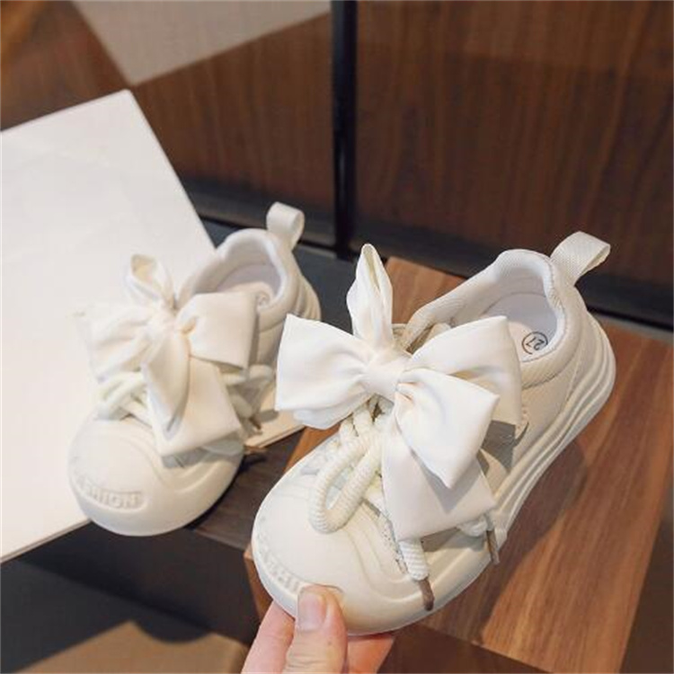 Athletic Outdoor Autumn New Style Kids Athletic Shoe Cute Bow Girl Baby Sneakers Outdoor Children Sports Shoes White Skateboarding Shoes H241223