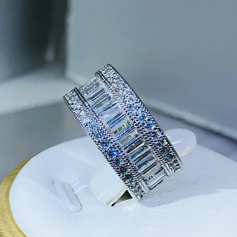 Wedding Rings Simple Elegant 925 Sterling Silver Rectangle CZ Zircon Crystal Ring Promise Engagement for Women 231005