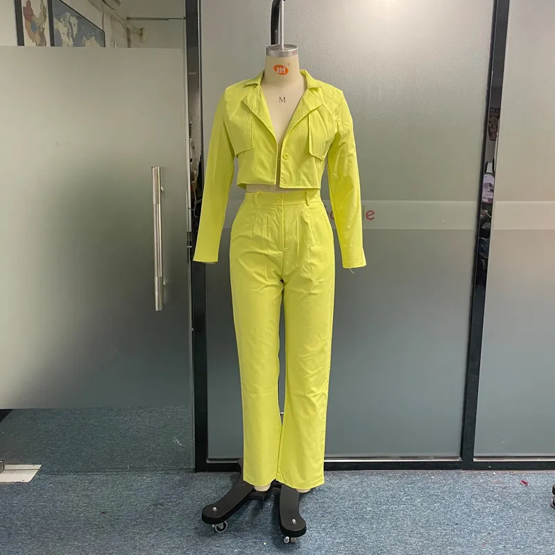 Women's Two Piece Pants BEACHBELE Women Two Piece Sets Autumn Solid Lapel Long Sleeve Bare Waist Short Coat Top Pants Sets Elegant Office Ladies 
