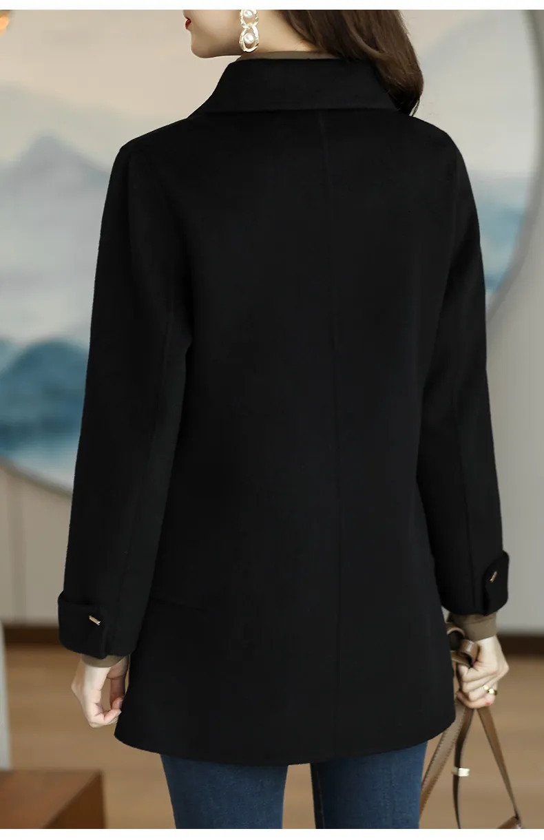 Womens Wool Blends Autumn Winter Woolen Coat Slim Fashion Office Lady Square Collar Single Breasted Coats Widewaisted Pocket 230928