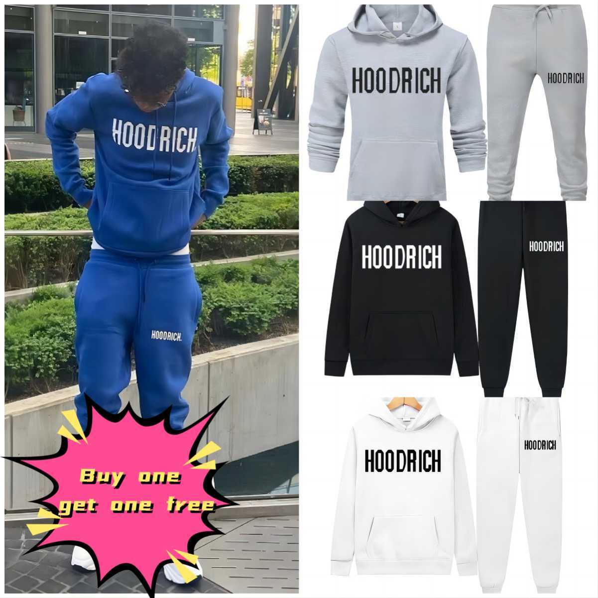 2023 Winter Sports Hoodie For Men Hoodrich Tracksuit Letter Towel Embroidered Winter Sweatshirt Hoodie For Men Colorful Blue Solid Sweater Set w1