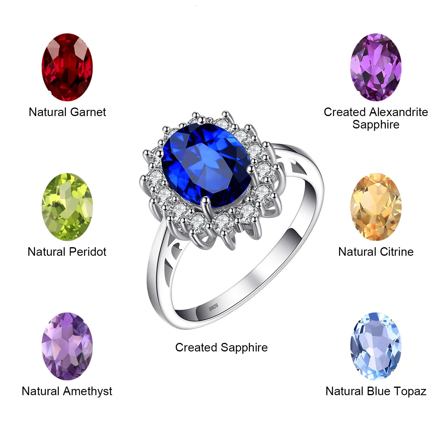 Wedding Rings Jewelry Princess Diana Created Blue Sapphire 925 Sterling Silver Engagement Ring Ruby Natural Amethyst Citrine Topaz 231005