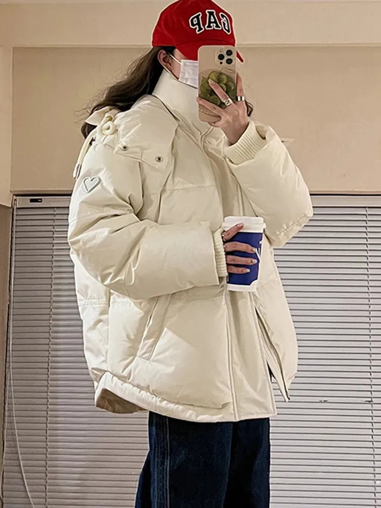 Women s Down Parkas Gery Cotton Jacket Women Hooded 2023 Winter Padded Coat Thick Warm Love Embroidery Loose Puffer Female Snow Outwear 231005