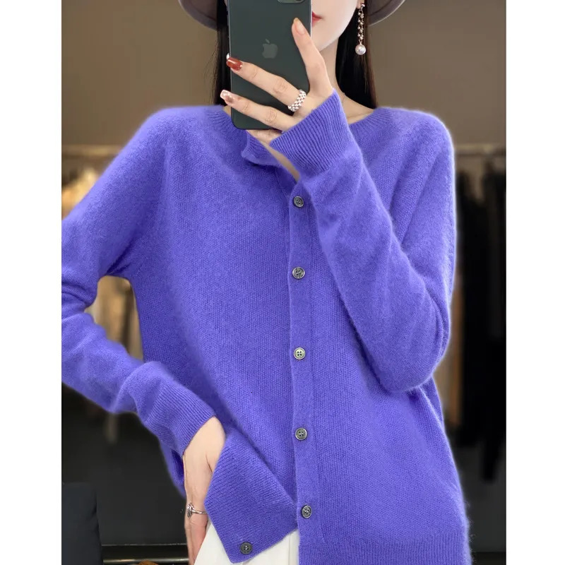 Womens Knits Tees 100% wool knit cardigan jacket womens Gui Huazhen round neck top 231005