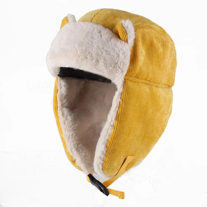 Beanie Skull Cap Warm Earmuffs Thicken Ear Flapped Hat Winter Cold Proof Cotton Cat Ears Cap Russian 231005