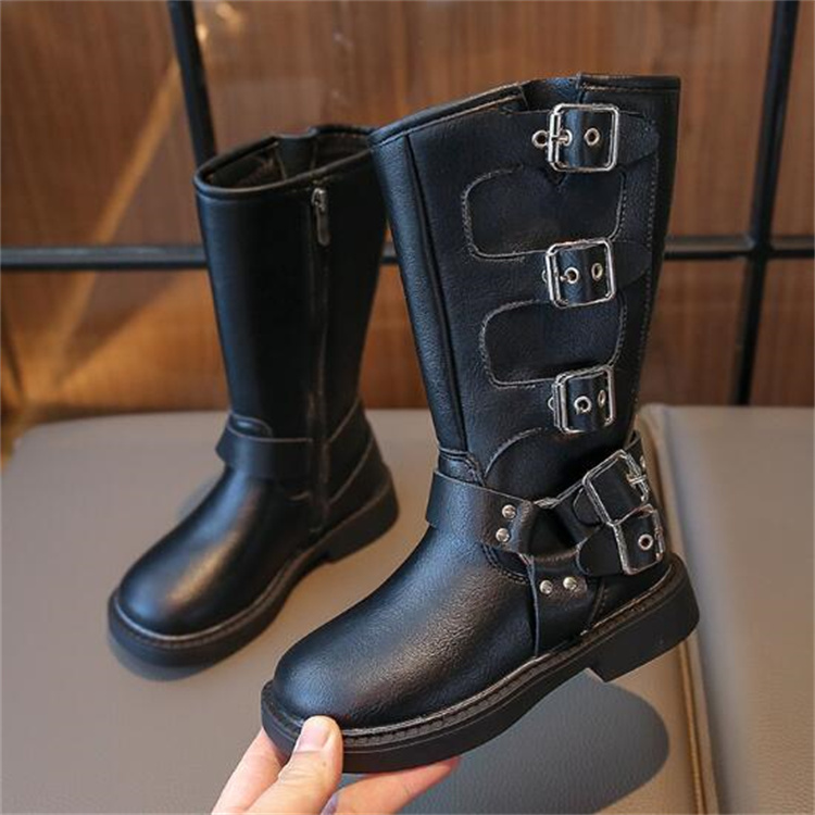 Fashion Kids Boots Autumn Girls Side Zipper Thigh Boot Childrens Flat Heels Boots Soft Sole Baby Booties Princess Leather Shoes