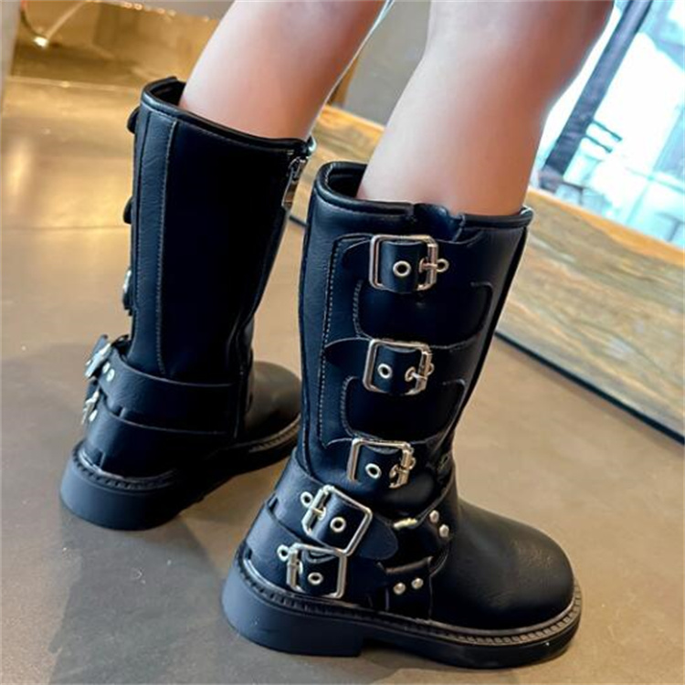 Fashion Kids Boots Autumn Girls Side Zipper Thigh Boot Childrens Flat Heels Boots Soft Sole Baby Booties Princess Leather Shoes