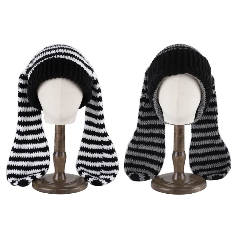 Beanie Skull Caps Winter Warm Stripe Hat Women Beanie Outdoor Activity Accessories 231005