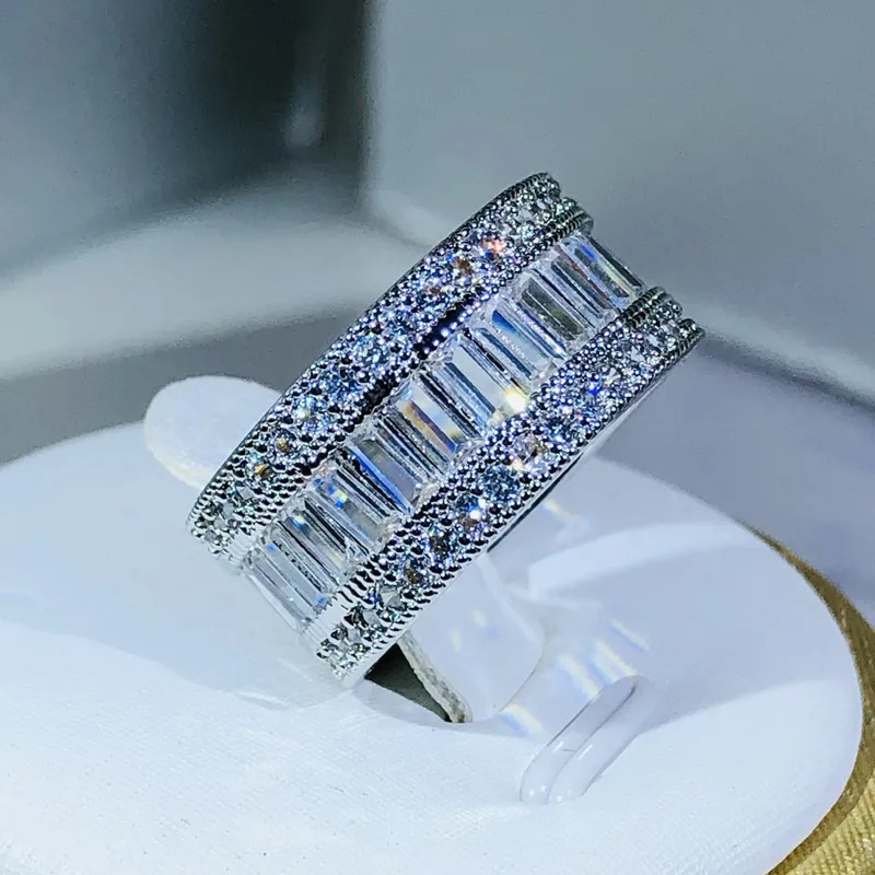 Wedding Rings Simple Elegant 925 Sterling Silver Rectangle CZ Zircon Crystal Ring Promise Engagement for Women 231005