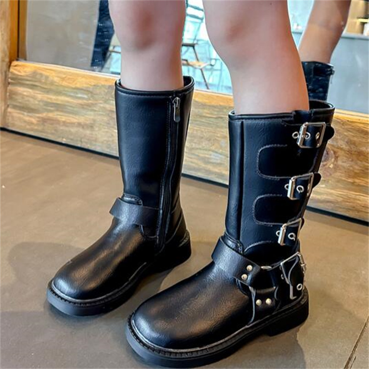 Fashion Kids Boots Autumn Girls Side Zipper Thigh Boot Childrens Flat Heels Boots Soft Sole Baby Booties Princess Leather Shoes