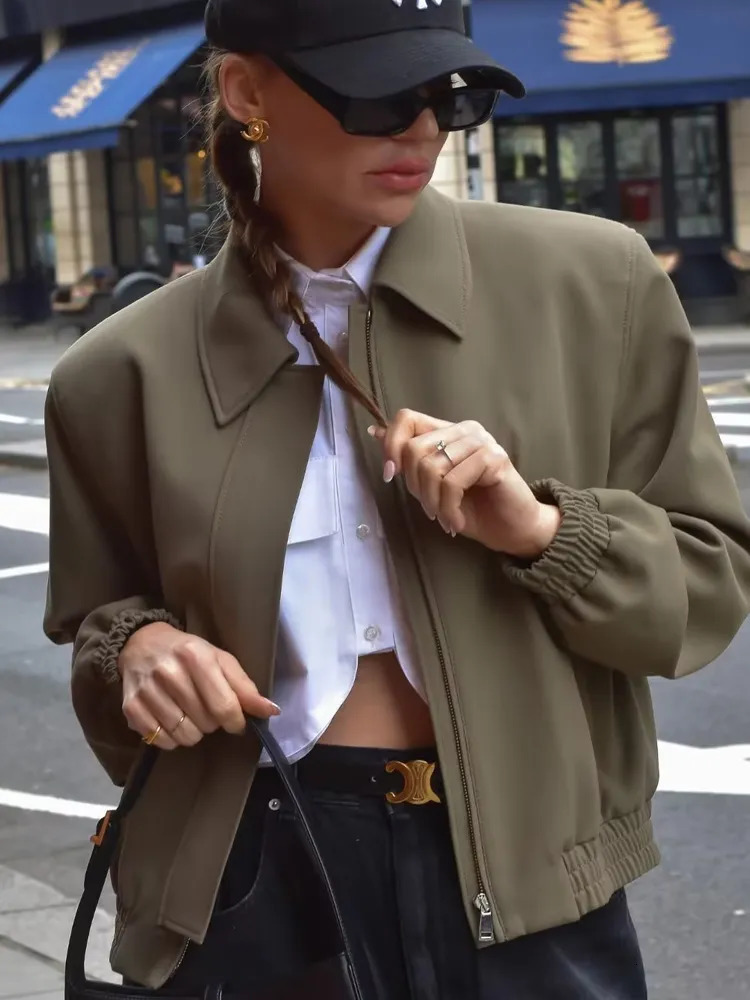 Women s Down Parkas SLTNX Fashion Bomber Jackets for Women 2023 Autumn Coats Female Chic Long Sleeve Casual Jacket Ladies with Pocket Outerwear 231005