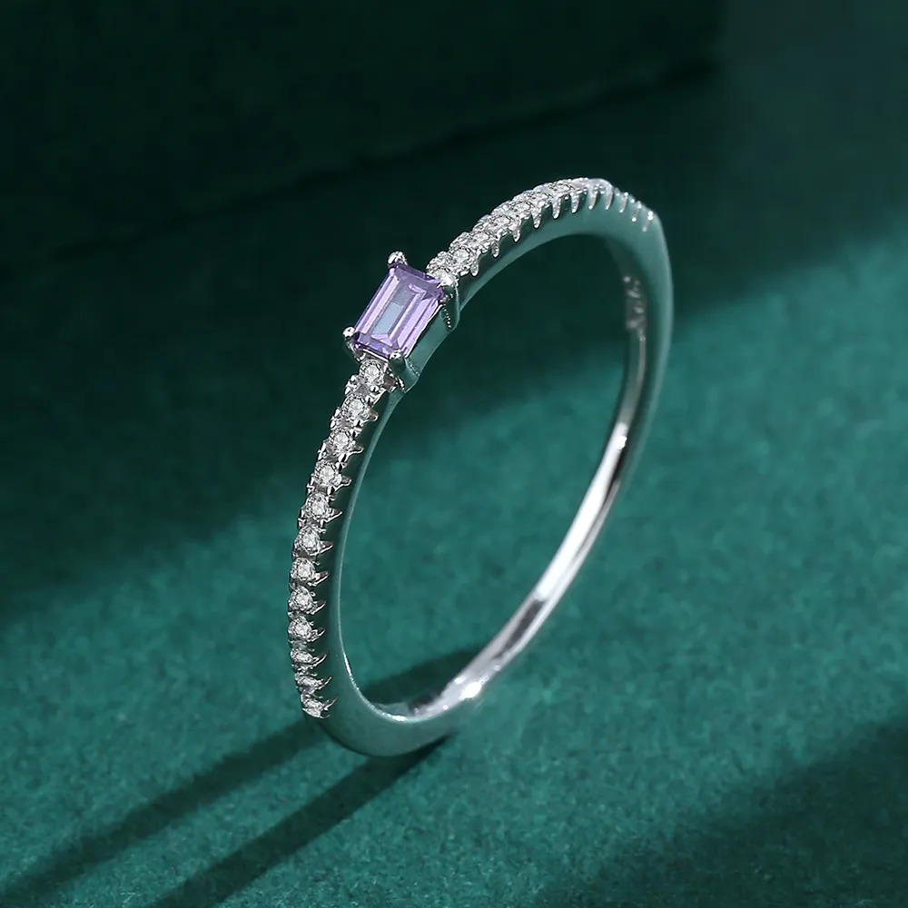 Wedding Rings Simple Genuine S925 Silver Ring For Women Amethyst Single Row of Diamond Zircon Engagement Valentine s Day Gift Jewelr 231005