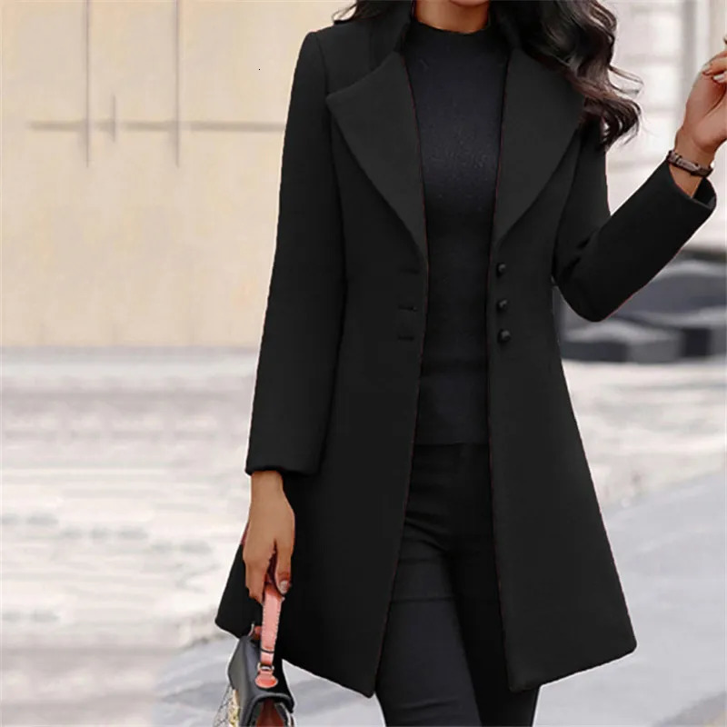 Womens Wool Blends Autumn Winter Woolen Long Sleeve Solid Coat Women Yellow Black Stand Slim Jacket Cardigan 230928