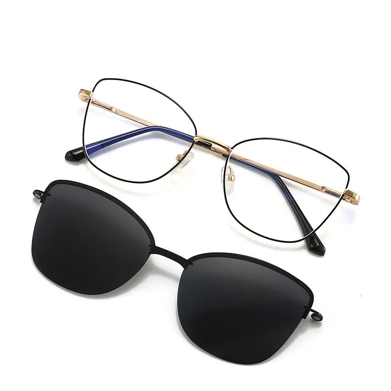 Sunglasses Frames Cat Eye Flip on Women Anti Blue Light Glasses Polarized Magnetic Clip Ladies Fashion Computer Eyeglasses 231005