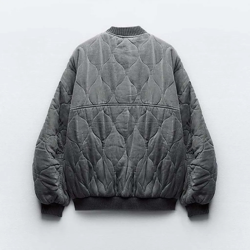 Women s Jackets Fashion Elegant Solid Bomber Jacket Coat Long Sleeved Loose Casual Outwear 2023 Club Party Grey Street Wear Female 231005