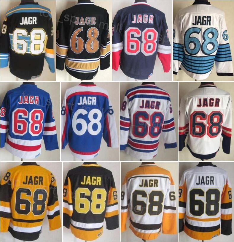 Men Retro Hockey 68 Jaromir Jagr Jersey CCM Retire Vintage Classic Embroidery And Sewing For Sport Fans Team Color Black White Blue Yellow Pure Cotton Breathable