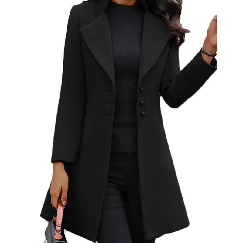 Womens Wool Blends Autumn Winter Woolen Long Sleeve Solid Coat Women Yellow Black Stand Slim Jacket Cardigan 230928