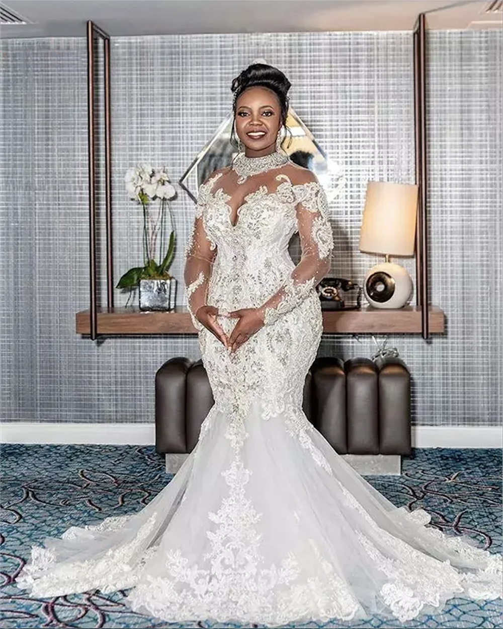 Luxury Sexy Mermaid Wedding Dresses High Neck Tulle Lace Appliques Crystal Beaded Diamond Bridal Gowns Custom Size