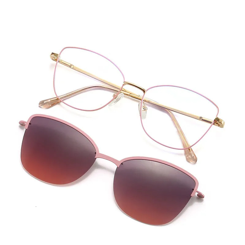 Sunglasses Frames Cat Eye Flip on Women Anti Blue Light Glasses Polarized Magnetic Clip Ladies Fashion Computer Eyeglasses 231005