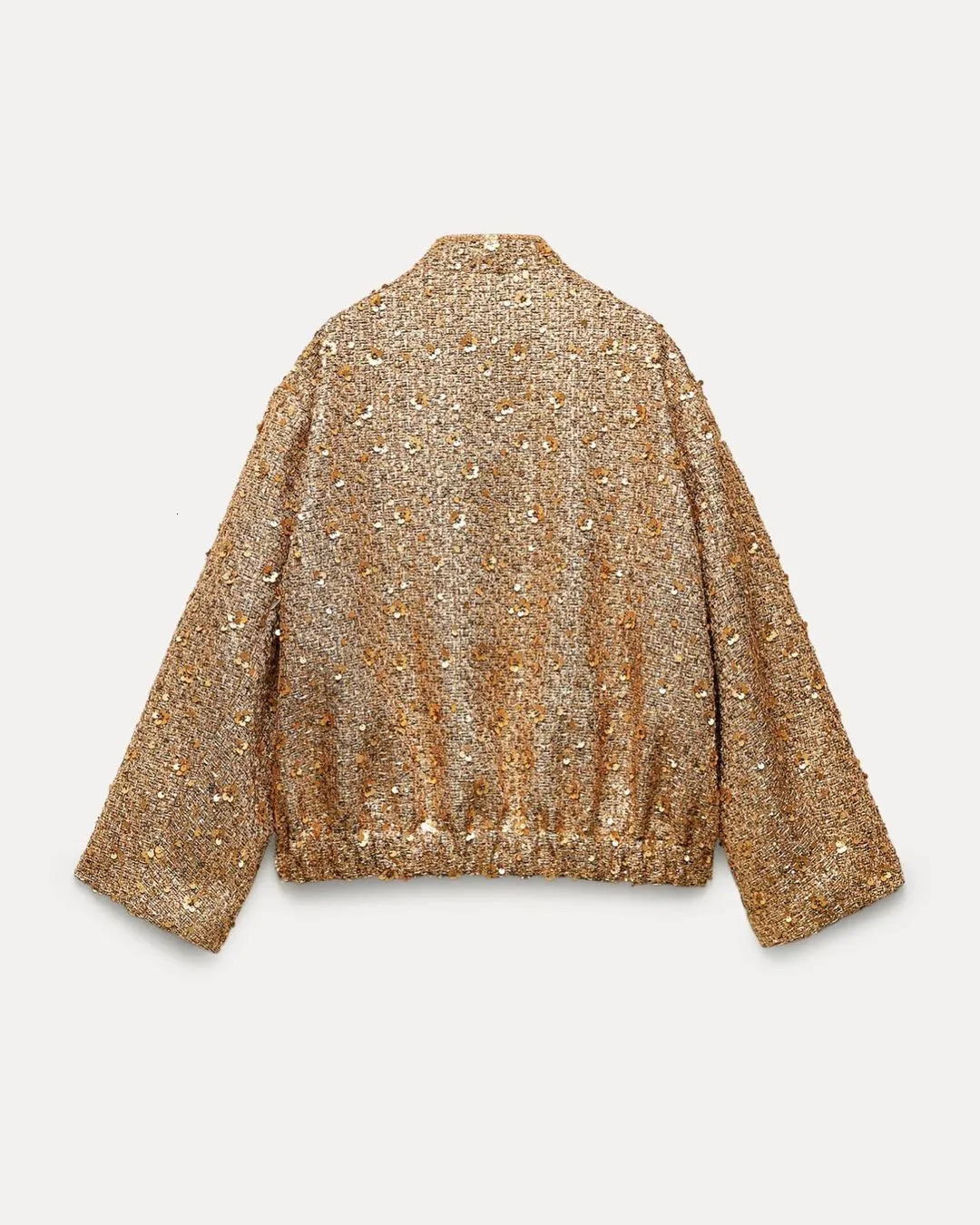 Sequin women shinny croped Jacket For Women Stand Collar Long Sleeve Coat Gold Color 2023 Autumn Chic Female Streetwear coats 231005
