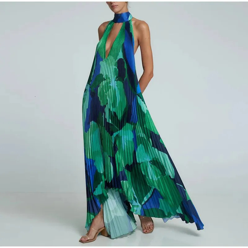 Basic Casual Dresses Elegant V neck Print Long Sleeve Dress For Women Patchwork Split Maxi 2023 Summer Autumn Chic Vacation Holiday Vestidos 231005