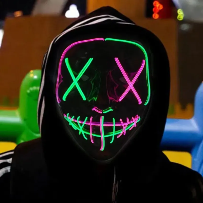 Black V-Shaped LED Cold Light Halloween Ghost Step Dance Glow Fun Election Year Festival Role Playing Clothing Supplies Party Mask 1005
