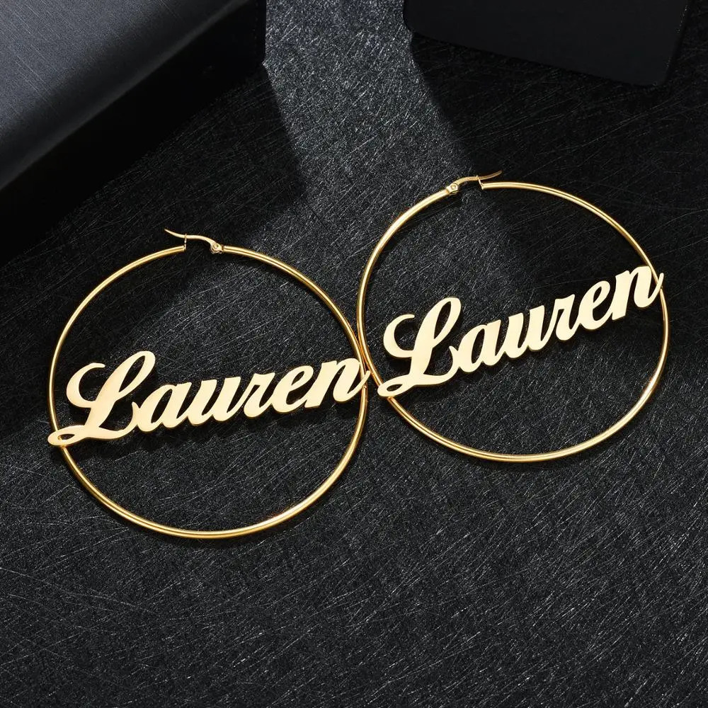 Hoop Huggie UZone 1 Pair Stainless Steel Custom Name Earrings Personalized Letter Circle Earring For Women Girls Birthday Party Jewelry 231005