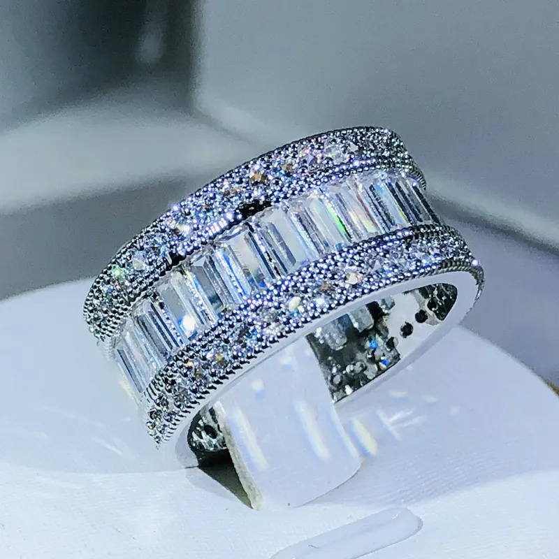 Wedding Rings Simple Elegant 925 Sterling Silver Rectangle CZ Zircon Crystal Ring Promise Engagement for Women 231005