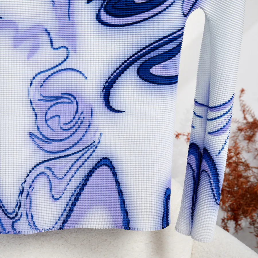 Two Piece Dress Runway Fashion Stretchy Pleated Pullovers Top Pleated Midi Skirts Women 2 Pcs Sets Summer Vintage Print Street Outfits 2024