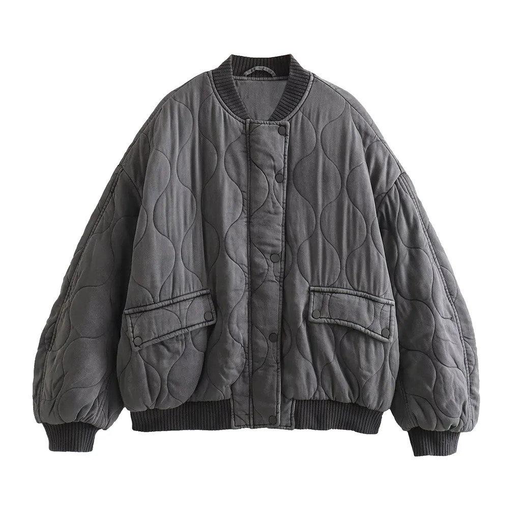 Women s Jackets Fashion Elegant Solid Bomber Jacket Coat Long Sleeved Loose Casual Outwear 2023 Club Party Grey Street Wear Female 231005