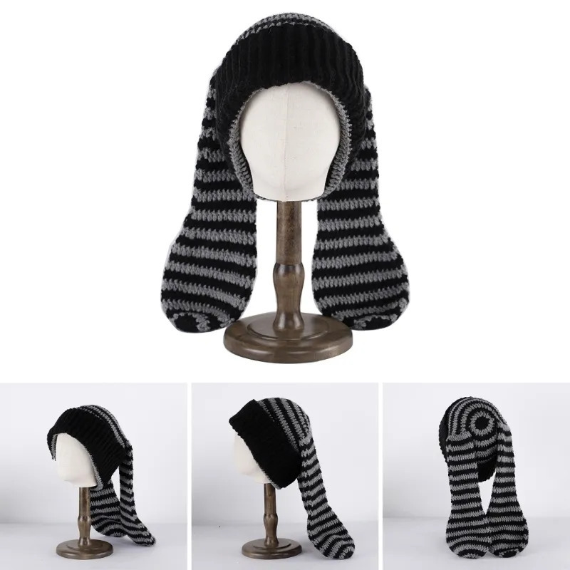 Beanie Skull Caps Winter Warm Stripe Hat Women Beanie Outdoor Activity Accessories 231005