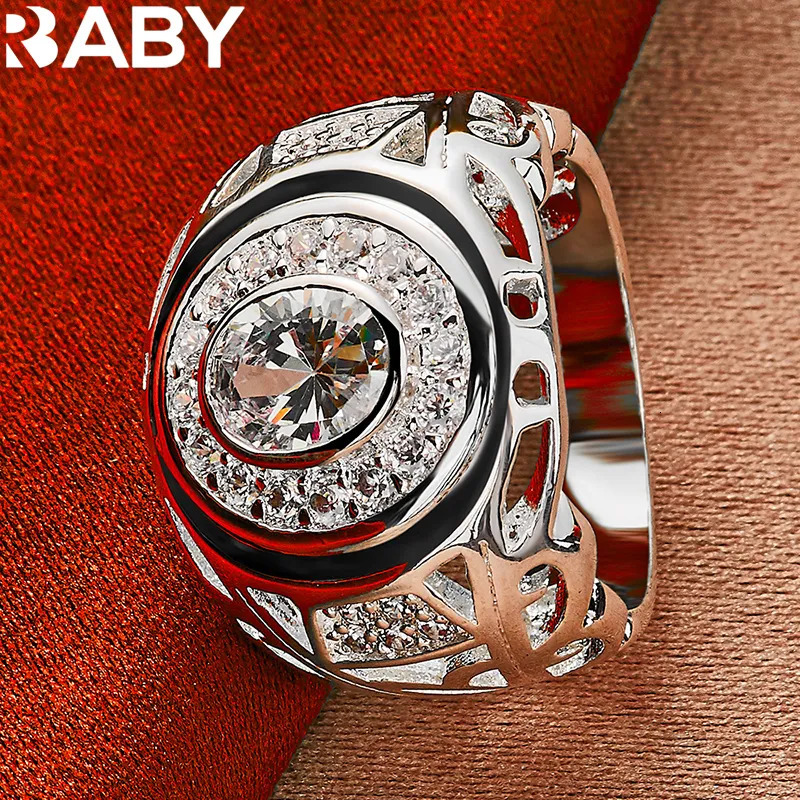 Wedding Rings 925 Sterling Silver 6 10 Size For Women Man Round Large Zircon Ring Fashion Engagement Charms Party Fine Jewelry 231005
