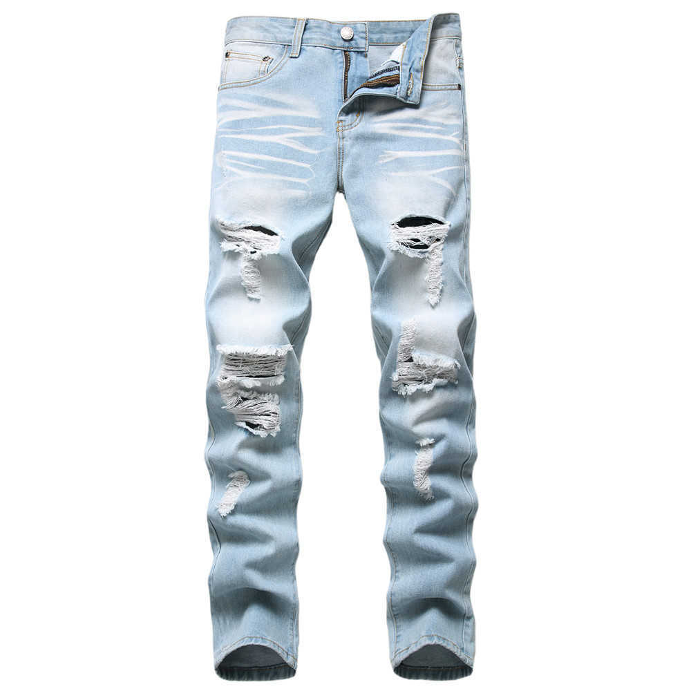 Men's Jeans New denim men's pants hole trend Black Slim Fit denim straight pants men's trendL23105