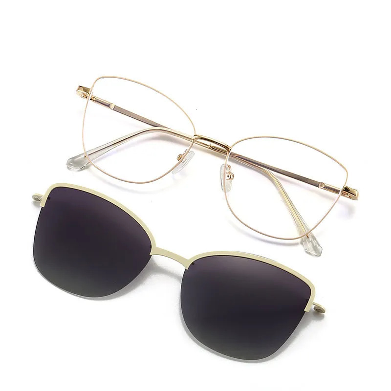 Sunglasses Frames Cat Eye Flip on Women Anti Blue Light Glasses Polarized Magnetic Clip Ladies Fashion Computer Eyeglasses 231005