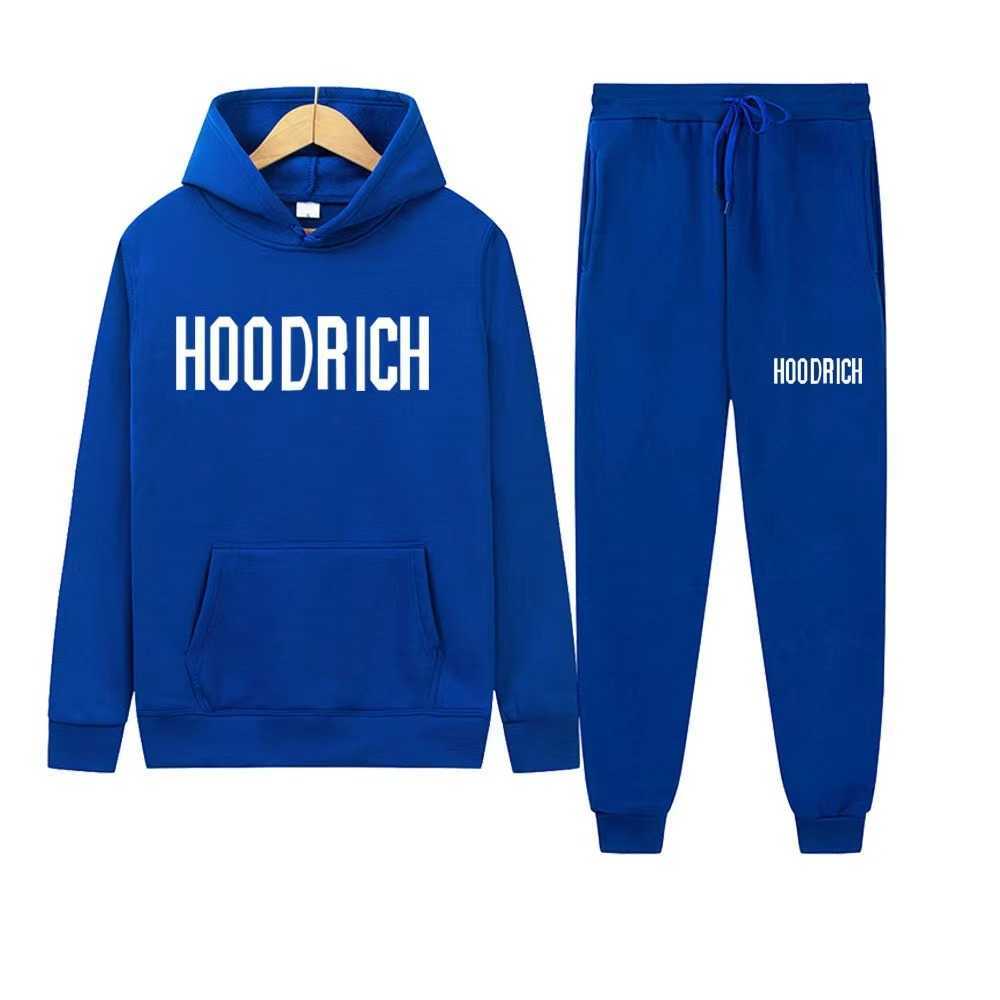 2023 Sports Hoodrich Tracksuit Letter Towel Embroidered Winter Sweatshirt Hoodie For Men Colorful Blue Solid Sweater Set w1