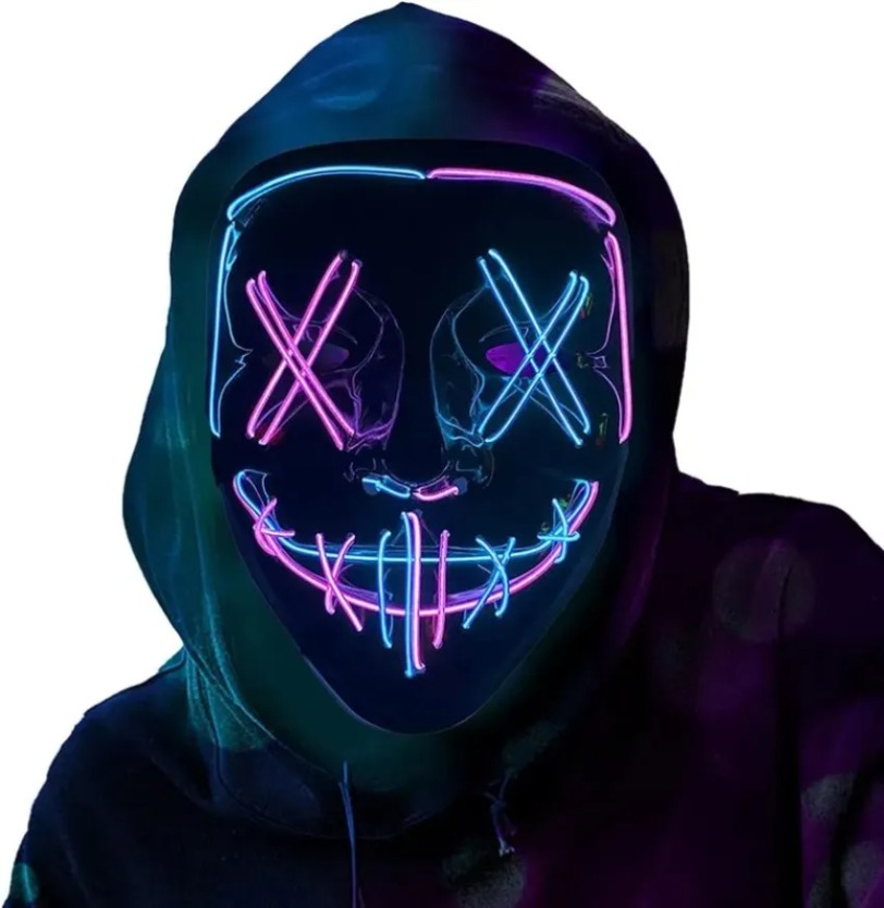 Black V-Shaped LED Cold Light Halloween Ghost Step Dance Glow Fun Election Year Festival Role Playing Clothing Supplies Party Mask 1005