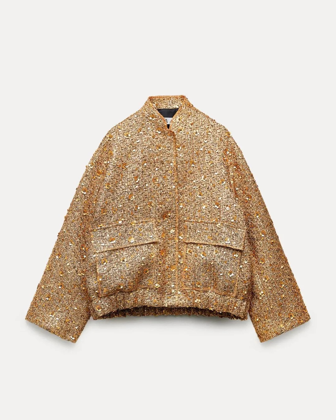 Sequin women shinny croped Jacket For Women Stand Collar Long Sleeve Coat Gold Color 2023 Autumn Chic Female Streetwear coats 231005